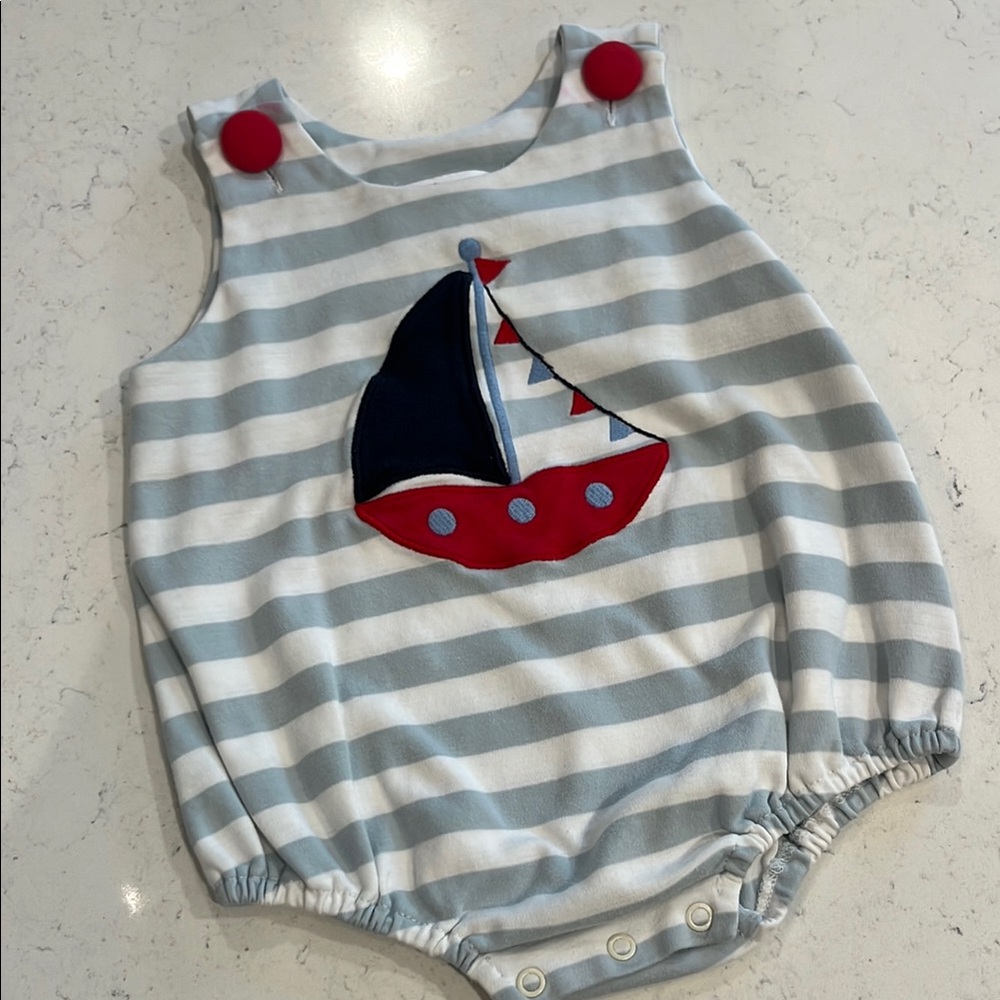 Shrimp & Grits Kids Sailboat Bubble.  Size 12M.